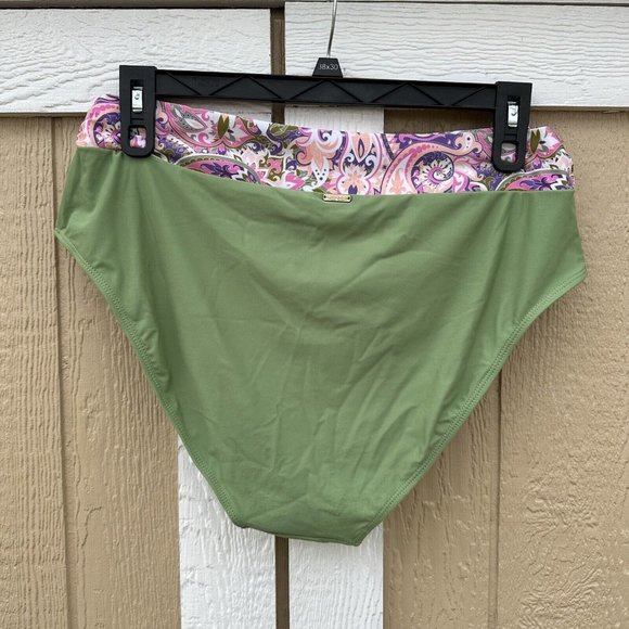 Nicole Miller Green Tankini Top Swimsuit Plus Size 2X Ruched Paisley - Picture 6 of 10